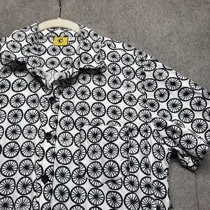 Mokuyobi‎ Men's Wagon Wheel Print Button Up Shirt Black White Short Sleeve Small